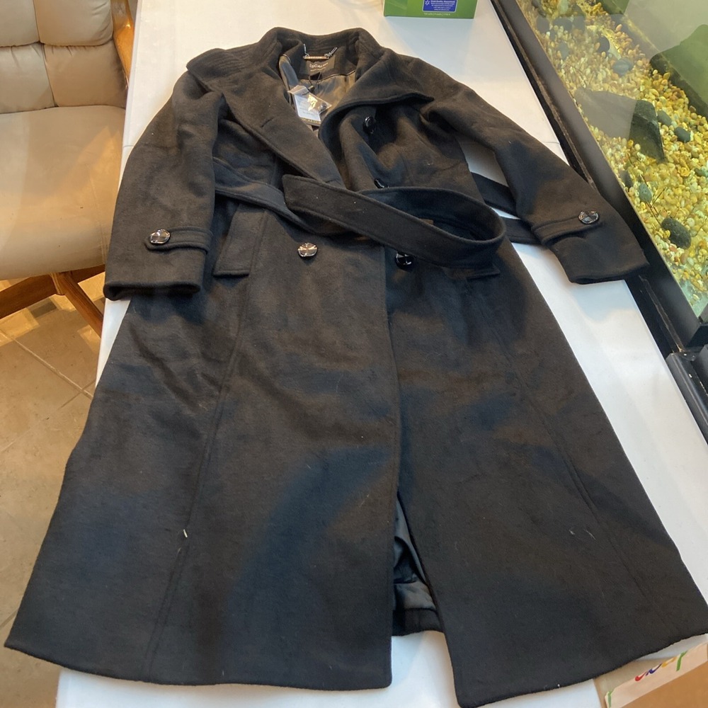 Escalier Women's Double Breasted Wool Blend Coat Small Black Long Peacoat